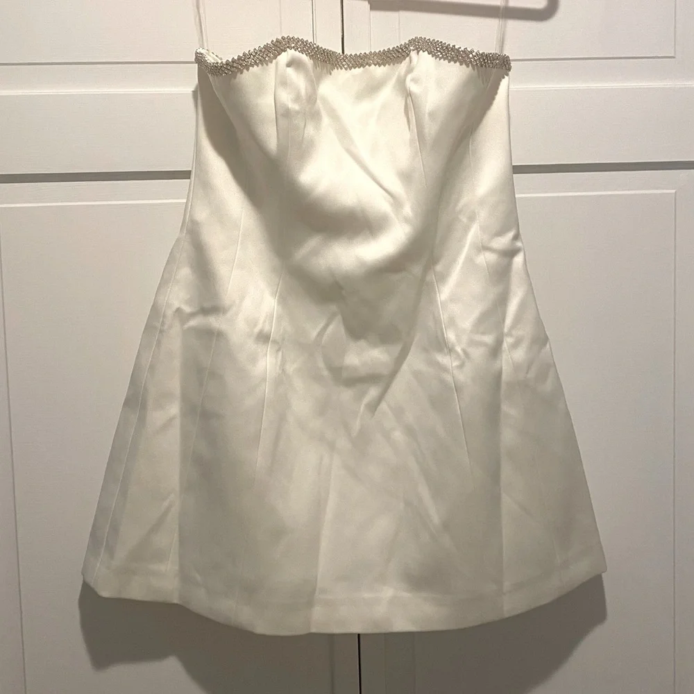 House of CB Rowan Ivory Satin Crystal Satin Strapless Dress - Picture 13 of 15